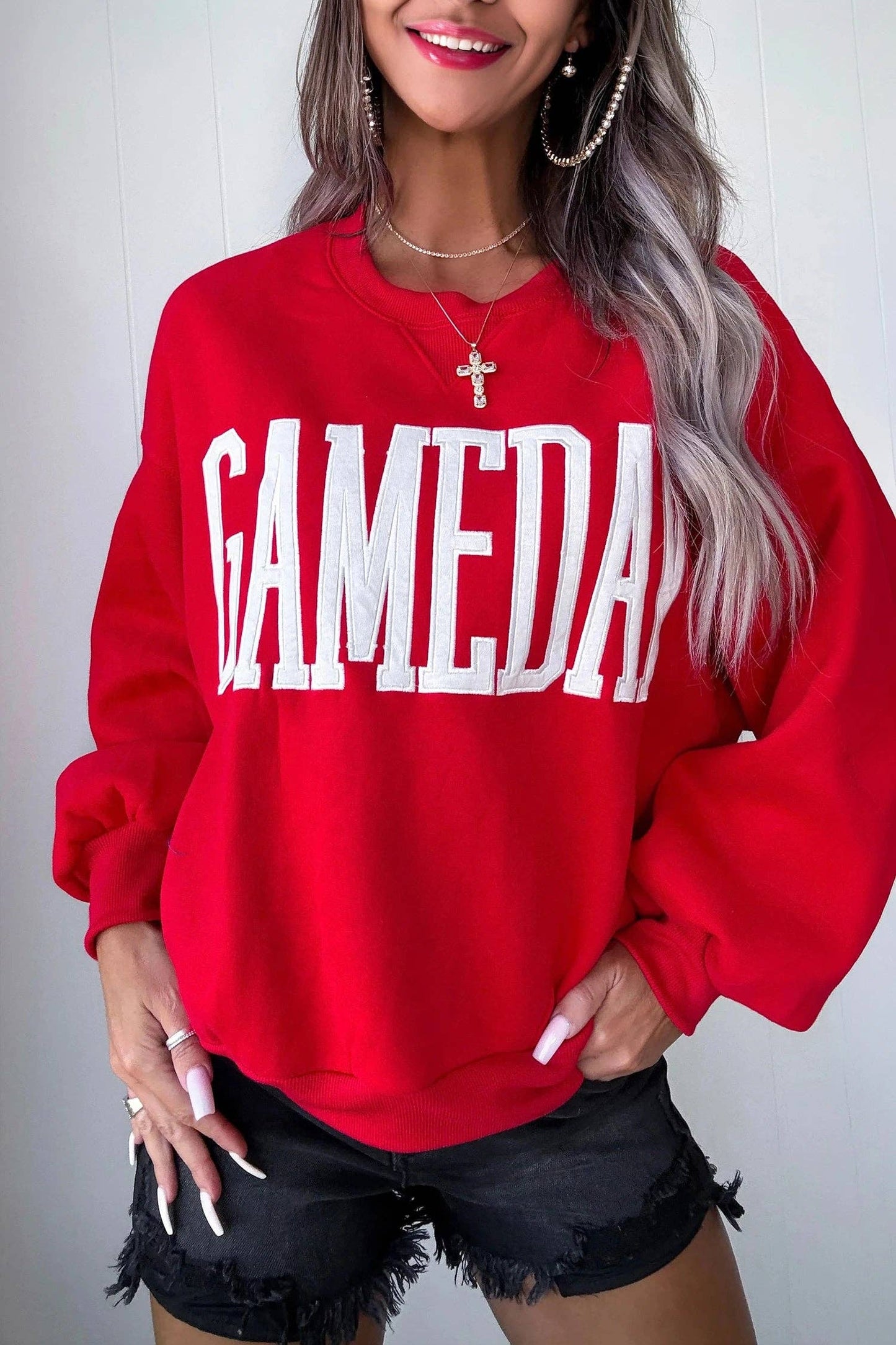 Game Day Letter Patch Crewneck Sweatshirt