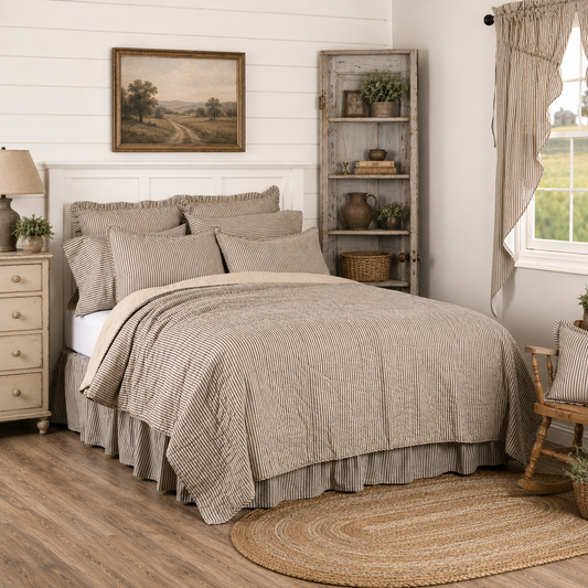 Sawyer Mill Charcoal Ticking Stripe King Quilt Set