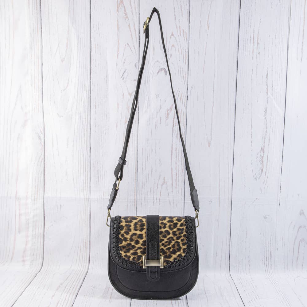 Animal Print Flap Whipstitch Saddle Crossbody Bag