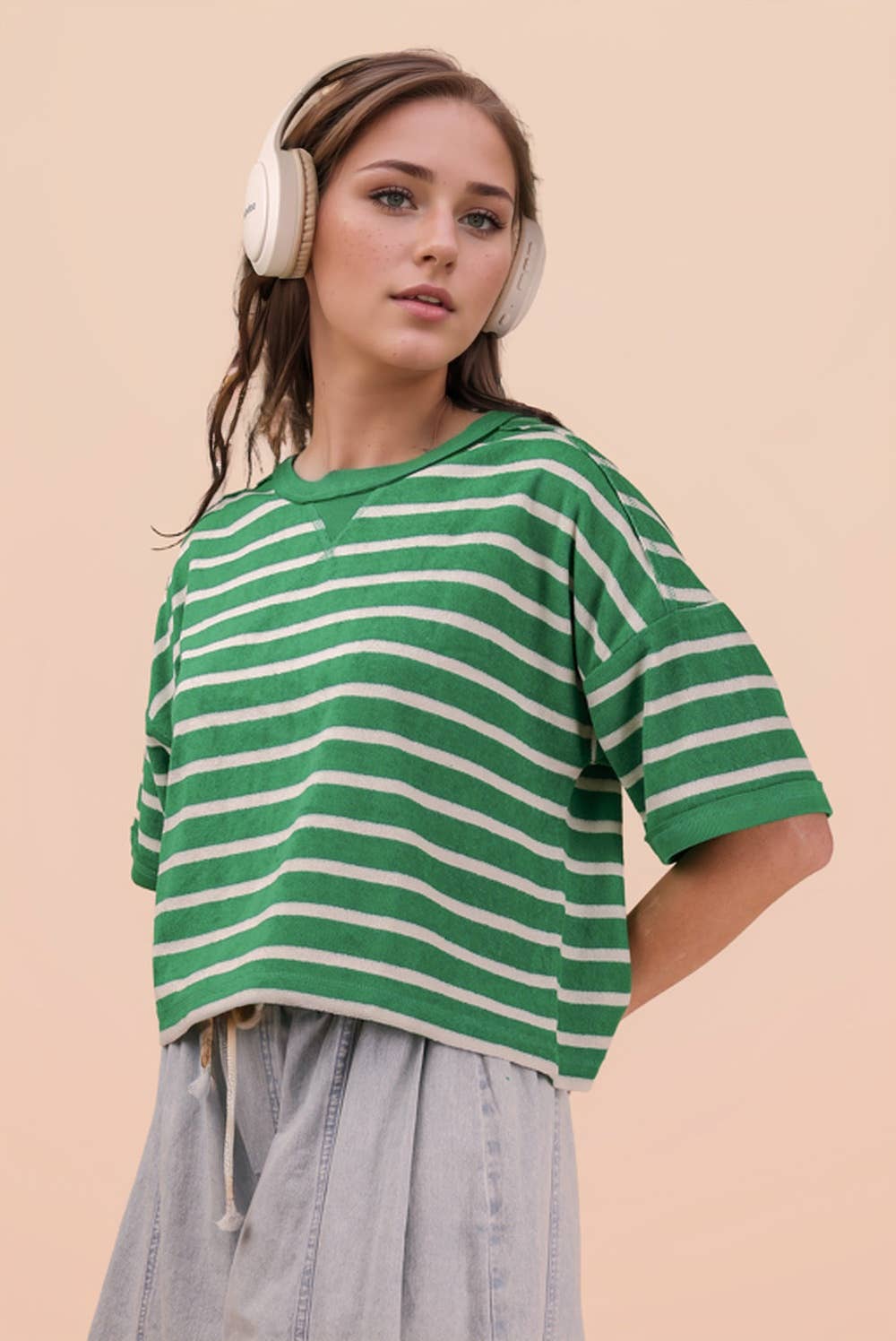 NT12210-Oversized Stripe Casual Comfy Knit Top