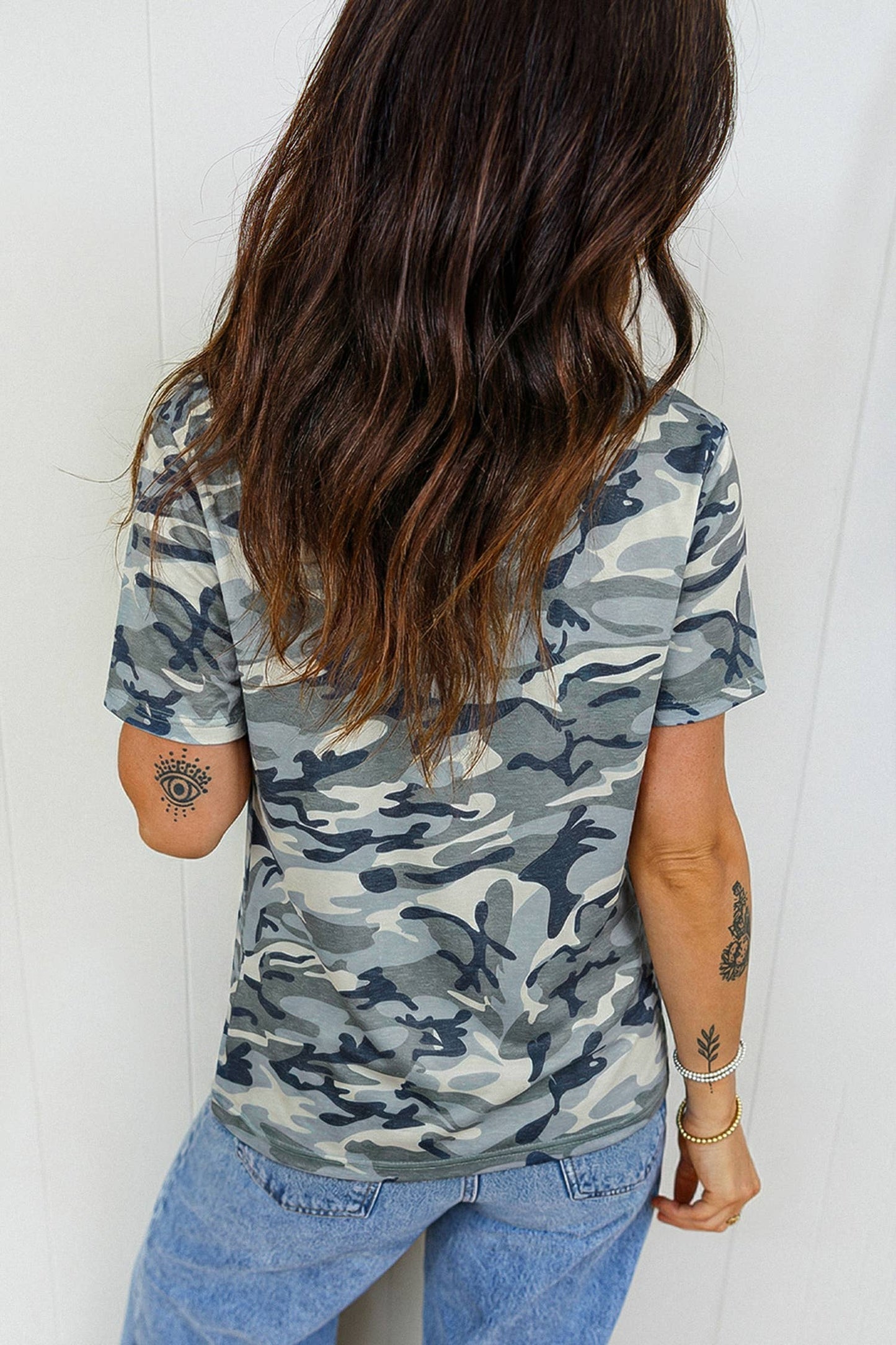 Fashion-W Camouflage Print Crew Neck T Shirt