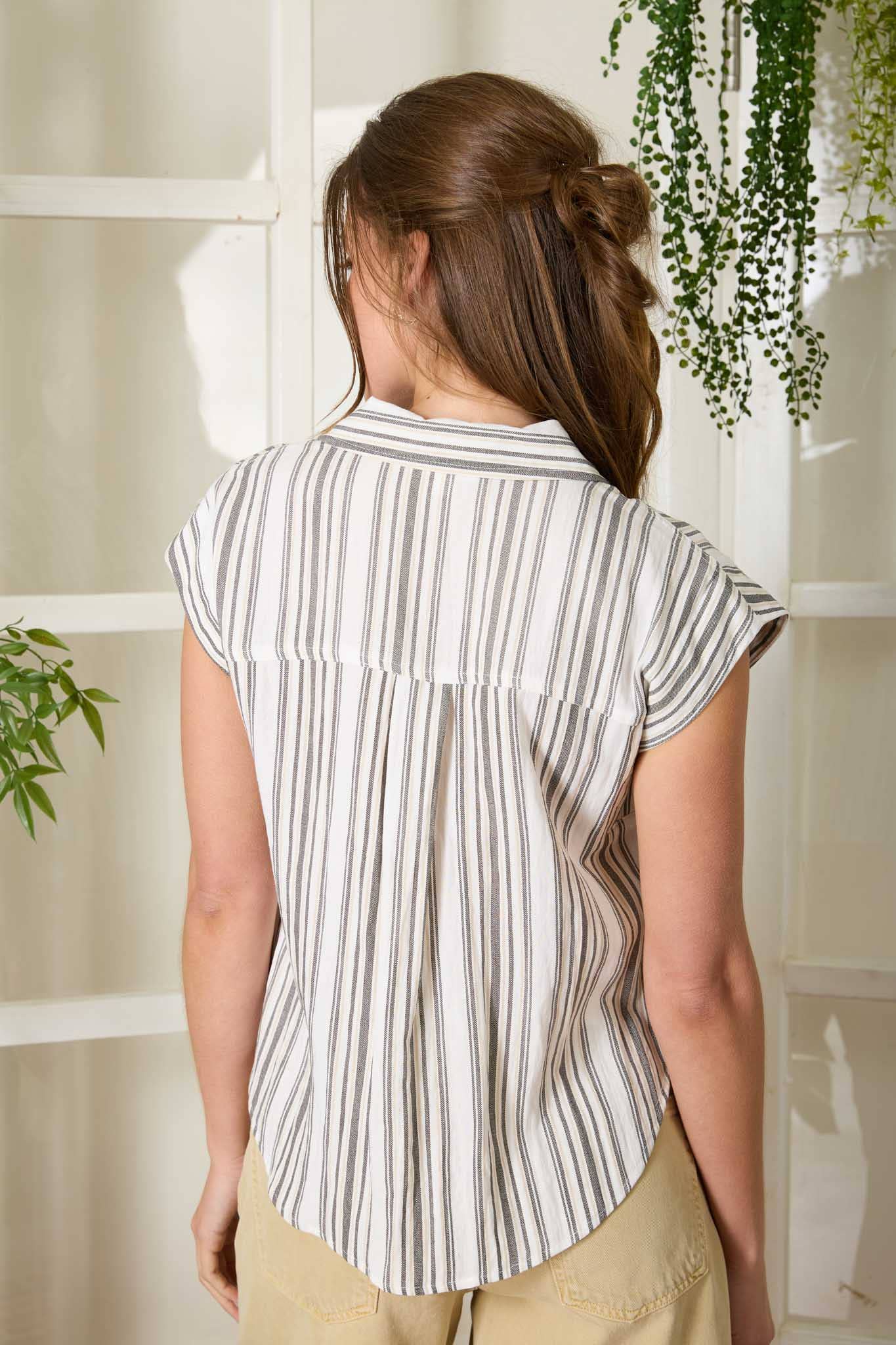 STRIPE SHORT SLEEVE POCKET TAB DETAIL SHIRT