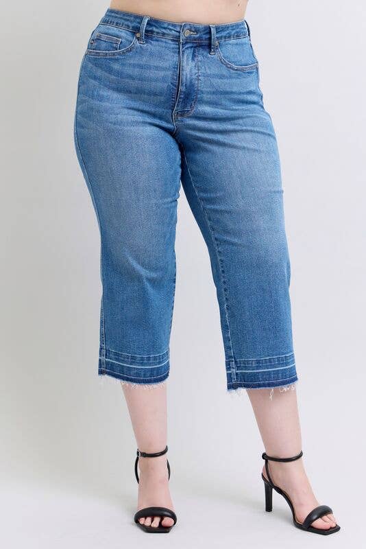 High Waisted Tummy Control Release Hem Crop Wide- PLUS