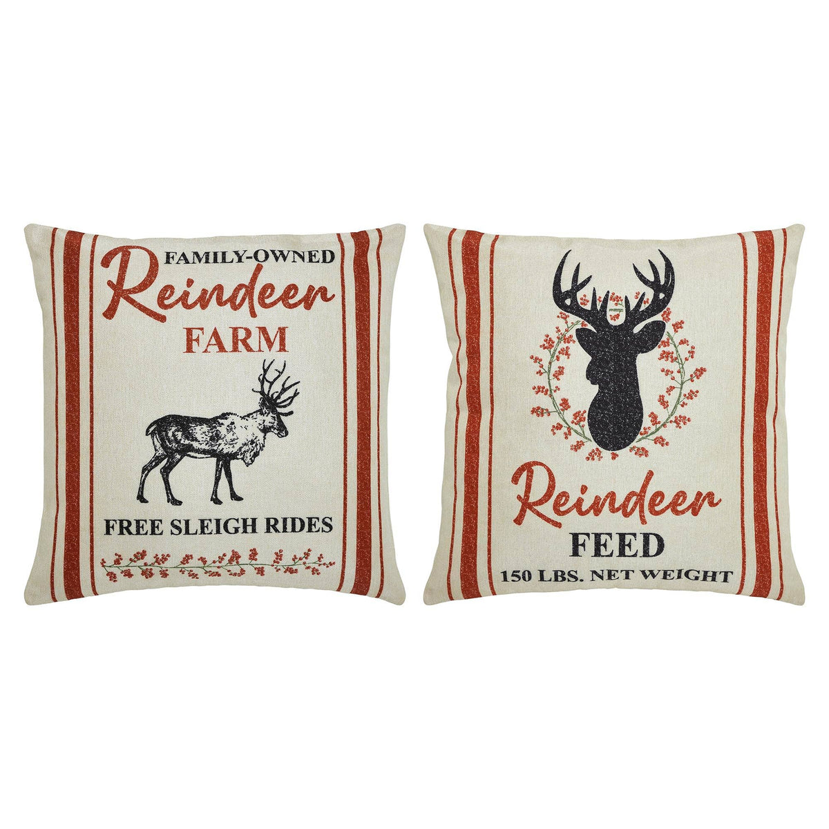Reindeer Farm Pillow Cover Set of 2 18Lx18W