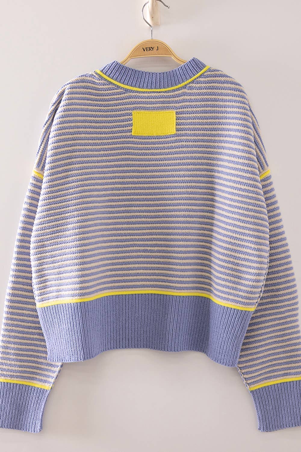 12W3691N-Contrast Trim Stripe Knit Sweater