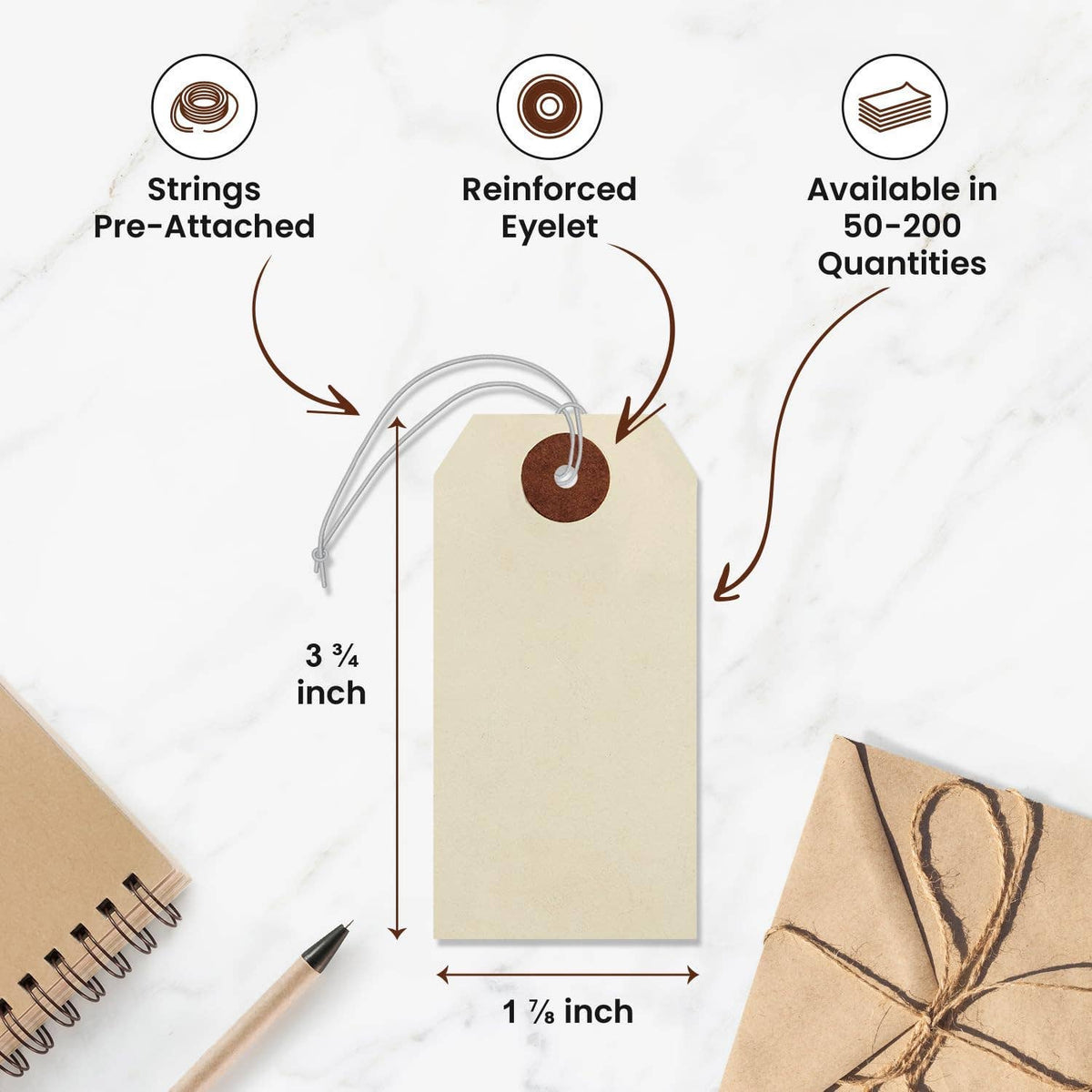 9pt Creme Manila Tag w/ String Set of 200 Size #3