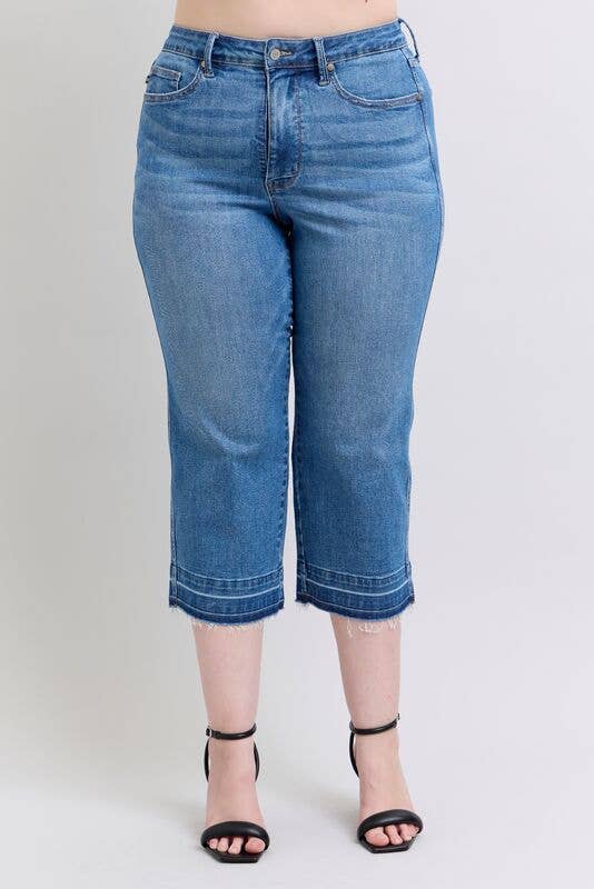 High Waisted Tummy Control Release Hem Crop Wide- PLUS