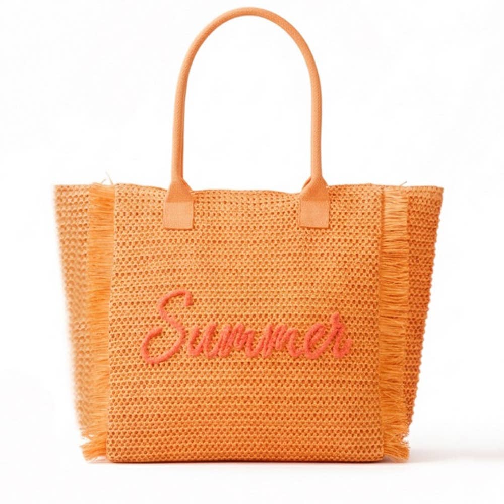 Straw Braided Summer Print Tote Bag