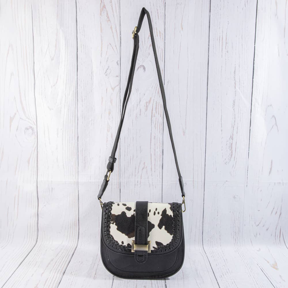 Animal Print Flap Whipstitch Saddle Crossbody Bag