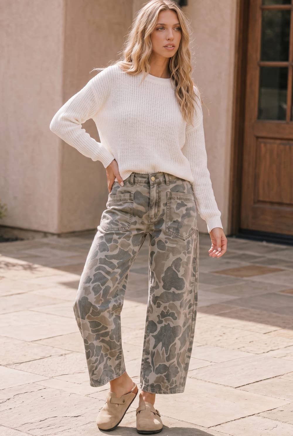 Camo Wide Leg Utility Denim Pants