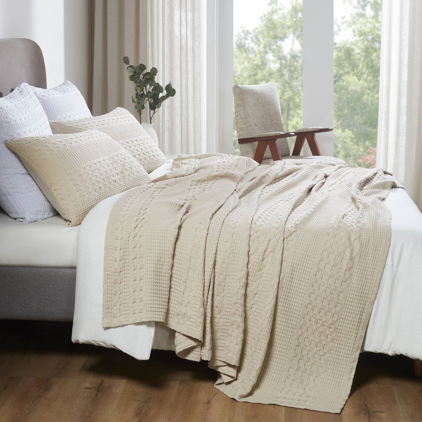 Natural Cream Waffle Weave Cotton King Blanket 108x90
