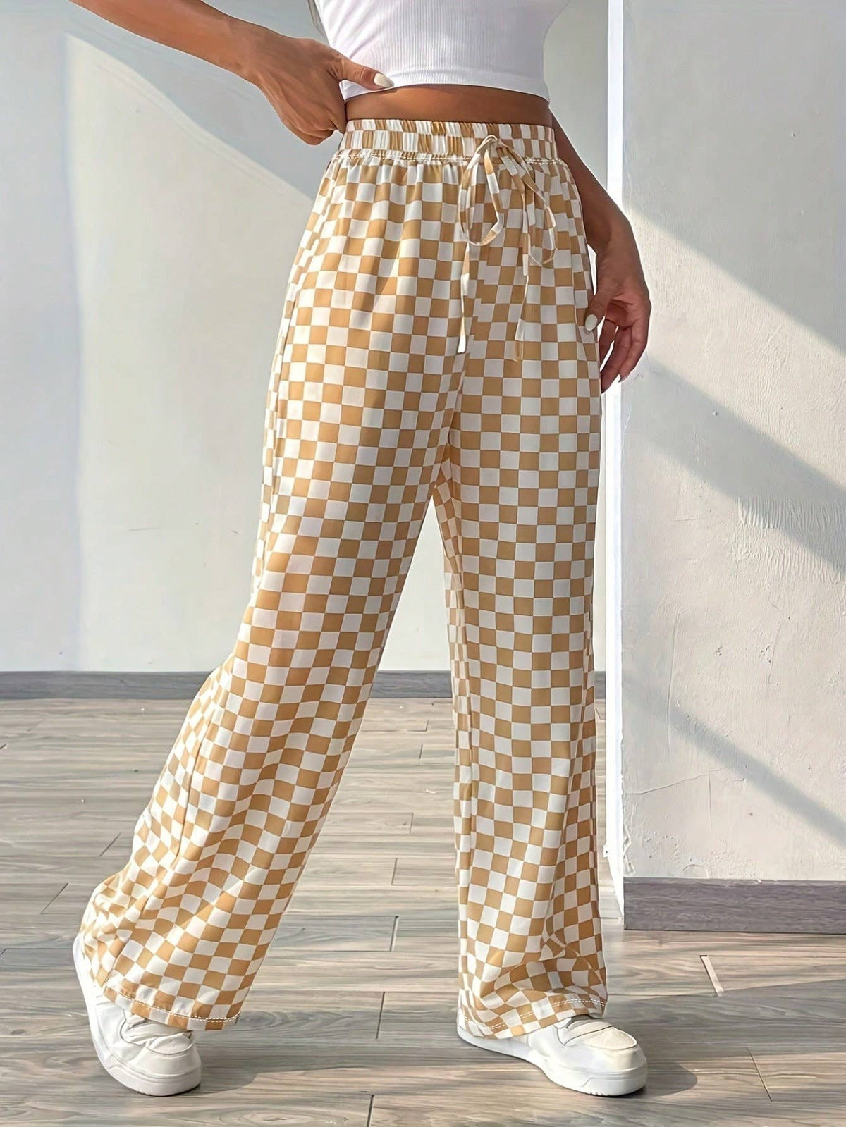 Plaid pants wide-leg checkered lounge pants