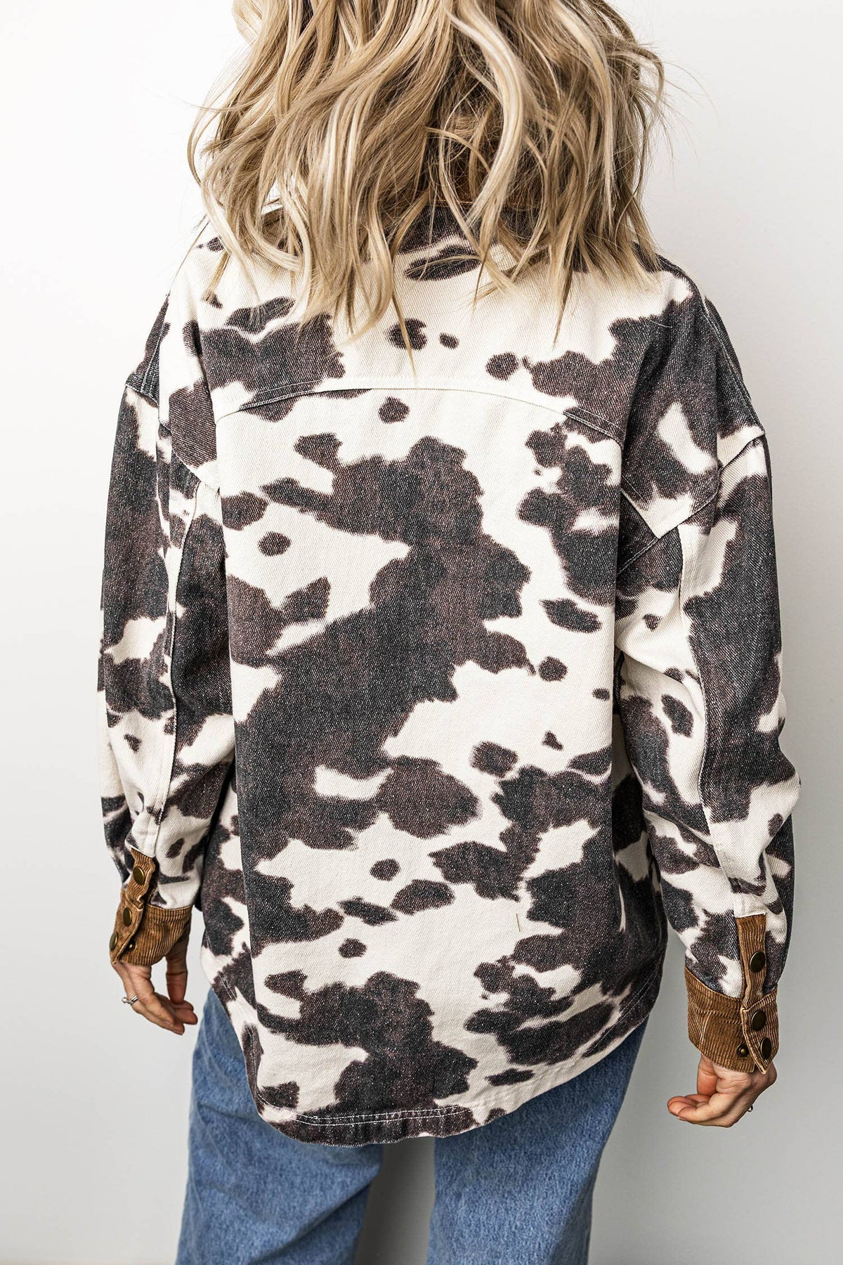 LDC Western Cow Print Long Sleeve Button-Up Denim Jacket