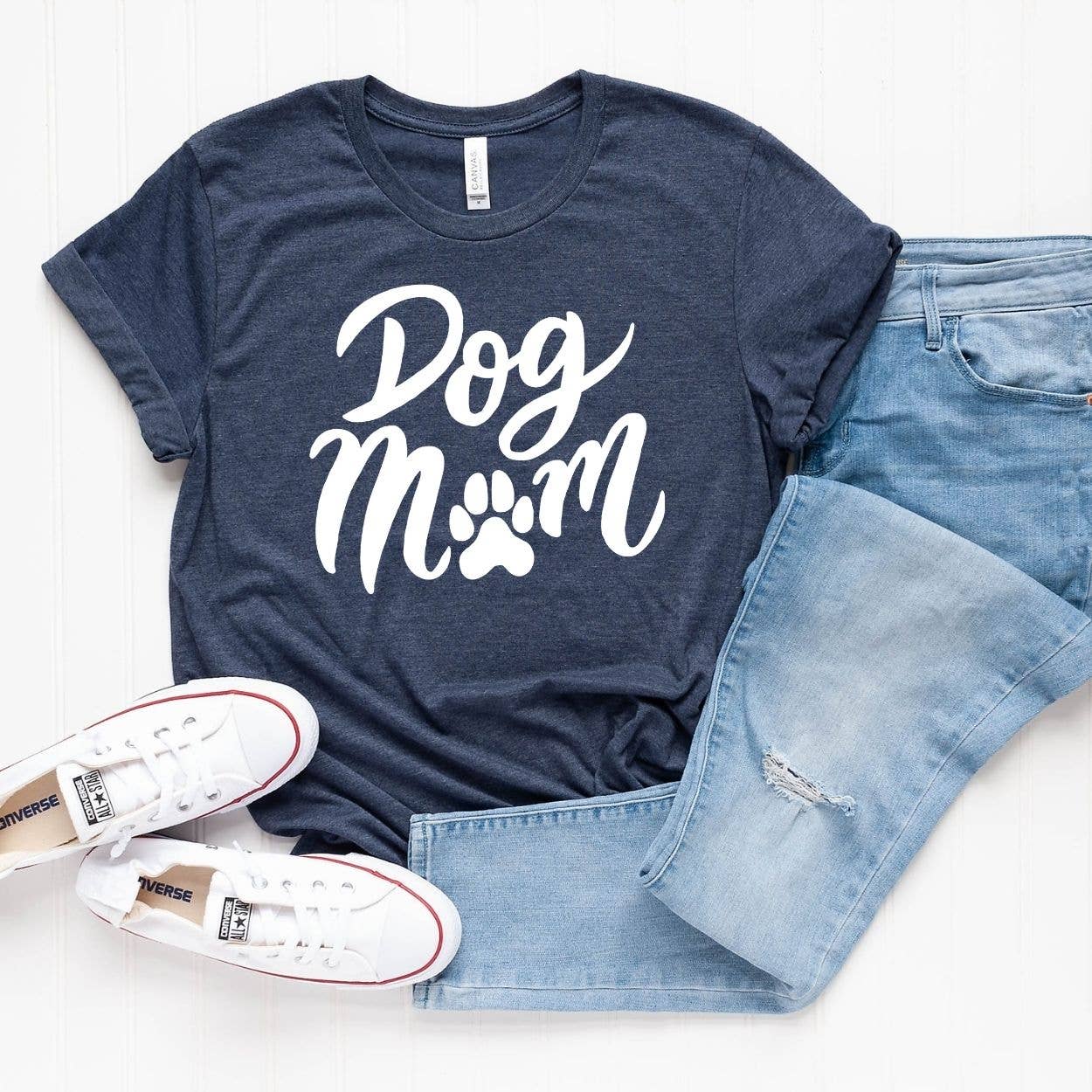 Dog Mom Navy Tee White Ink