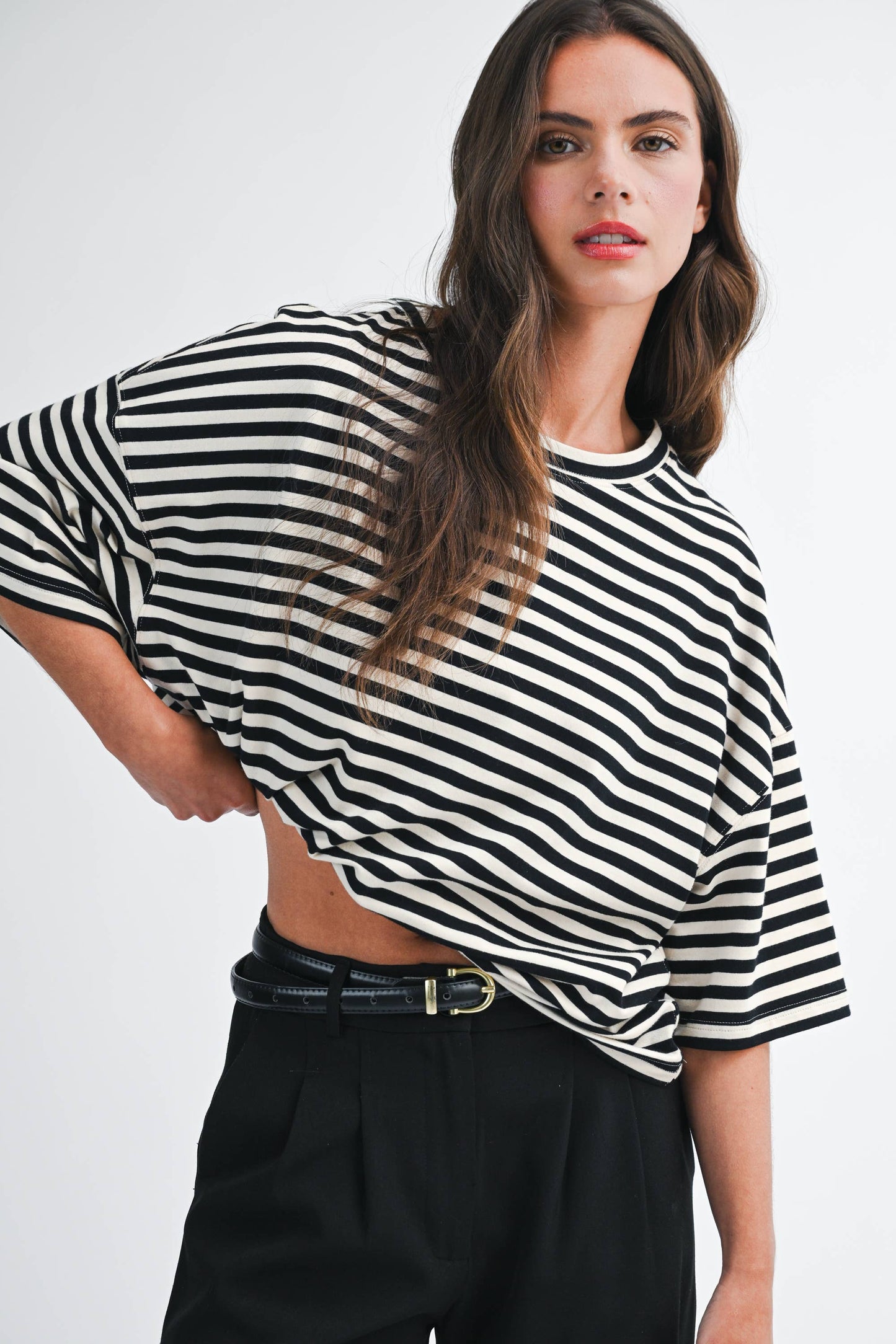 8649HN Oversized Stripe Boyfriend Tee