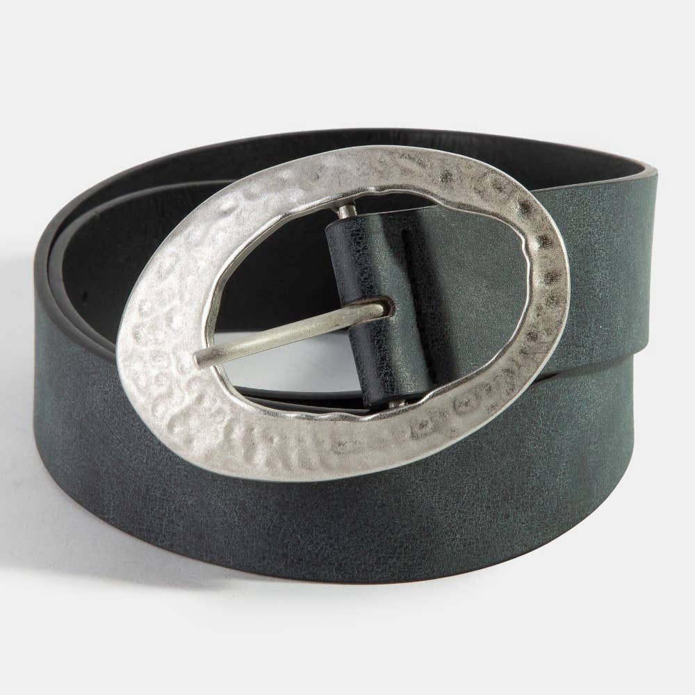 Hammered Oval Buckle Vegan Leather Belt