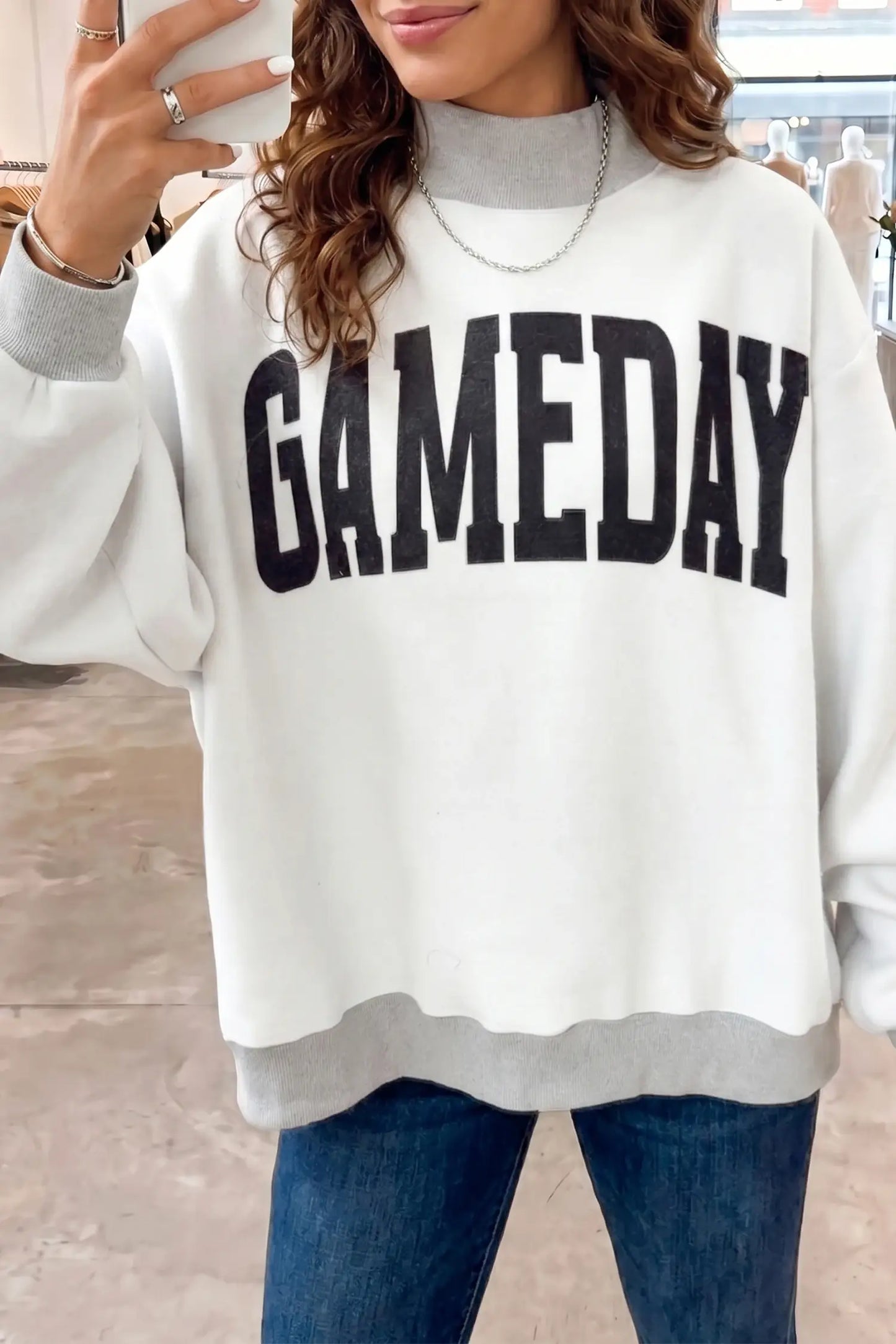 Game Day Football Graphic Sweatshirt Mock Neck