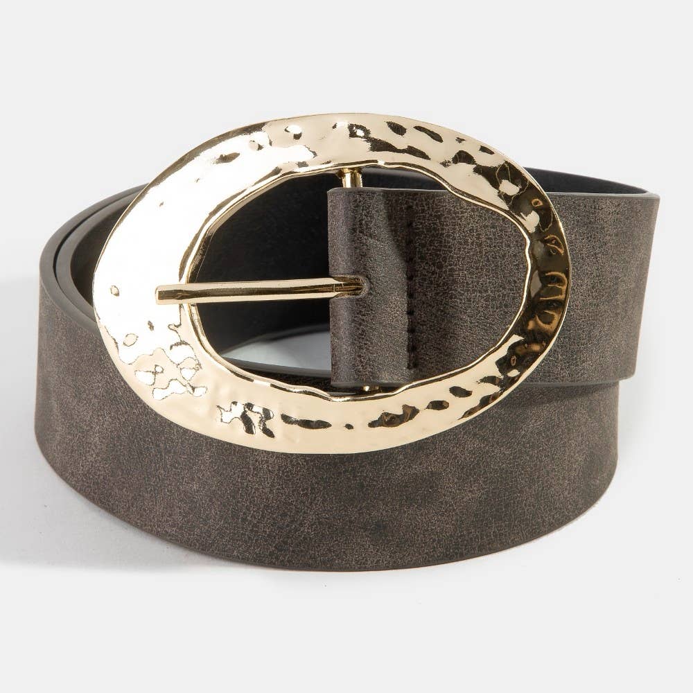 Hammered Oval Buckle Vegan Leather Belt