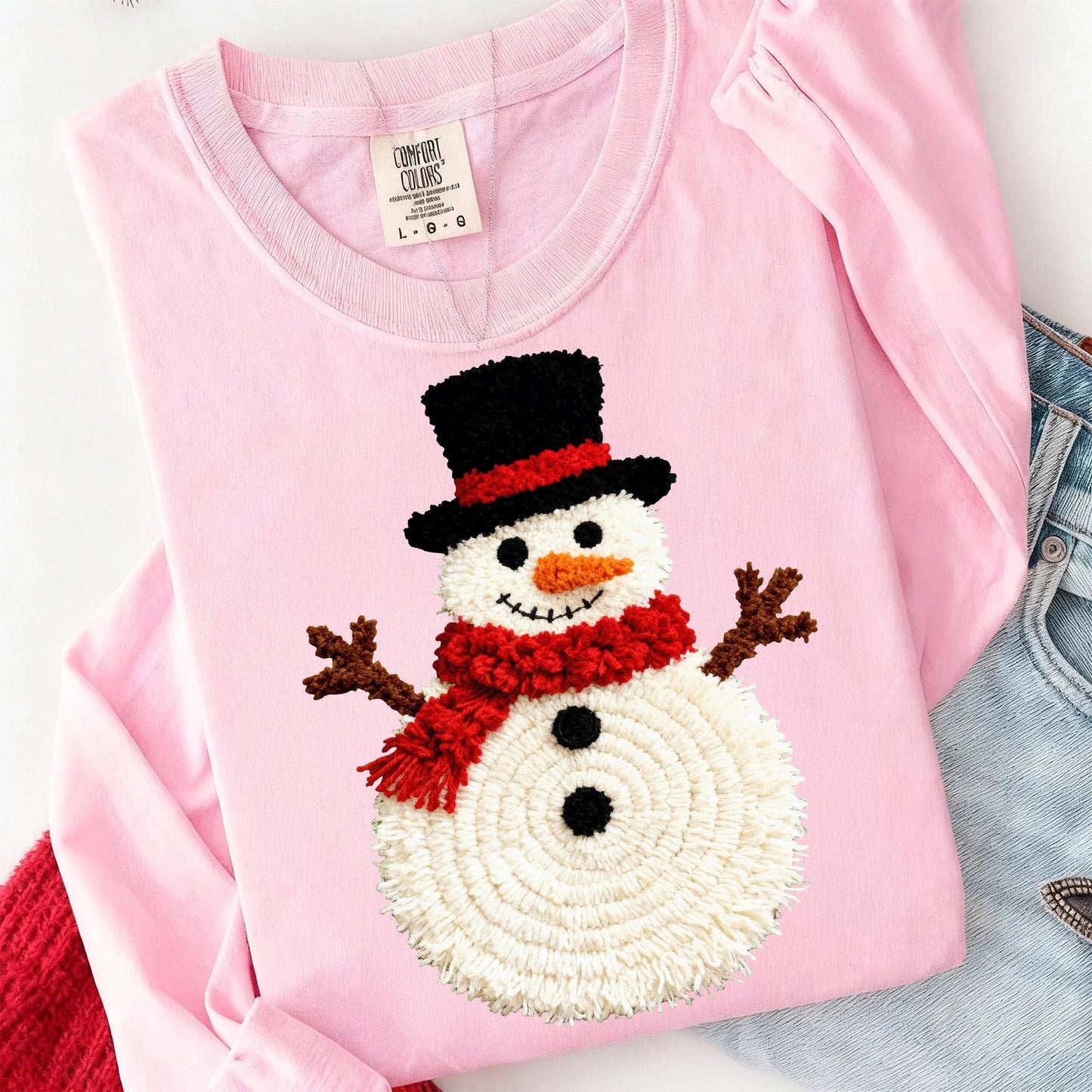 Comfort Colors Latch Hook Yarn Faux Crochet Snowman Shirt
