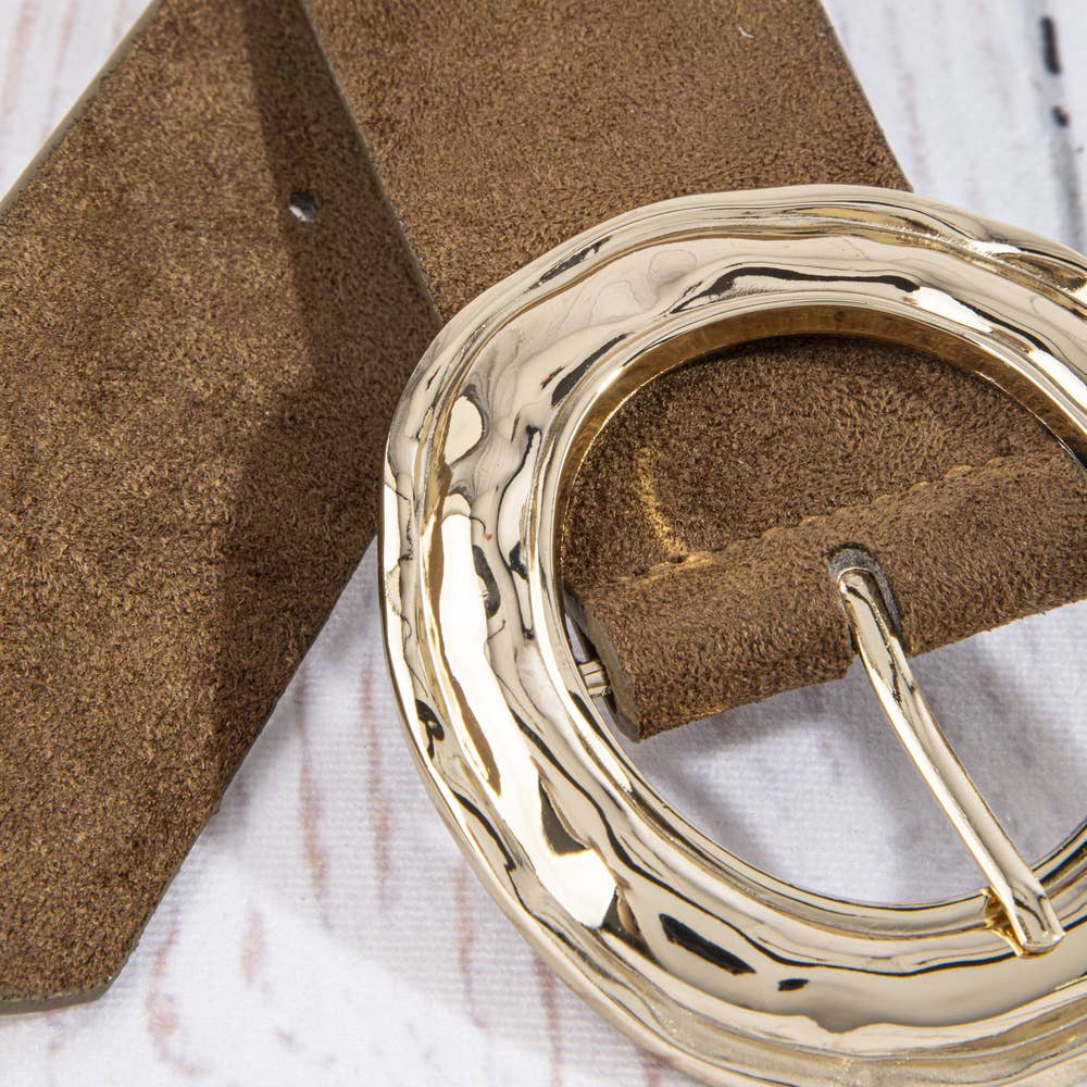 Suede Hammered Round Buckle Belt