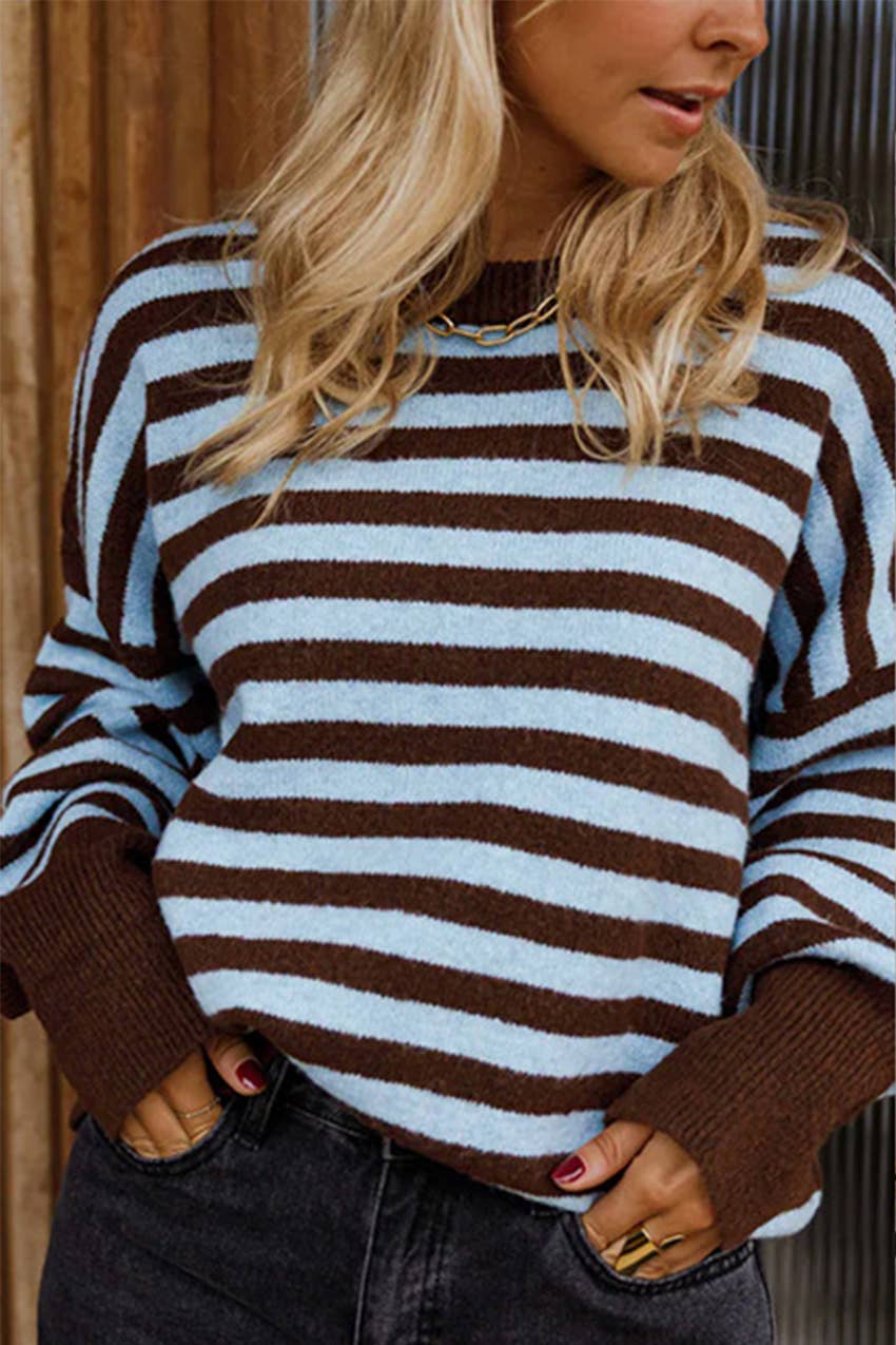 Women's Relaxed Fit Fall Striped Pullover Sweater