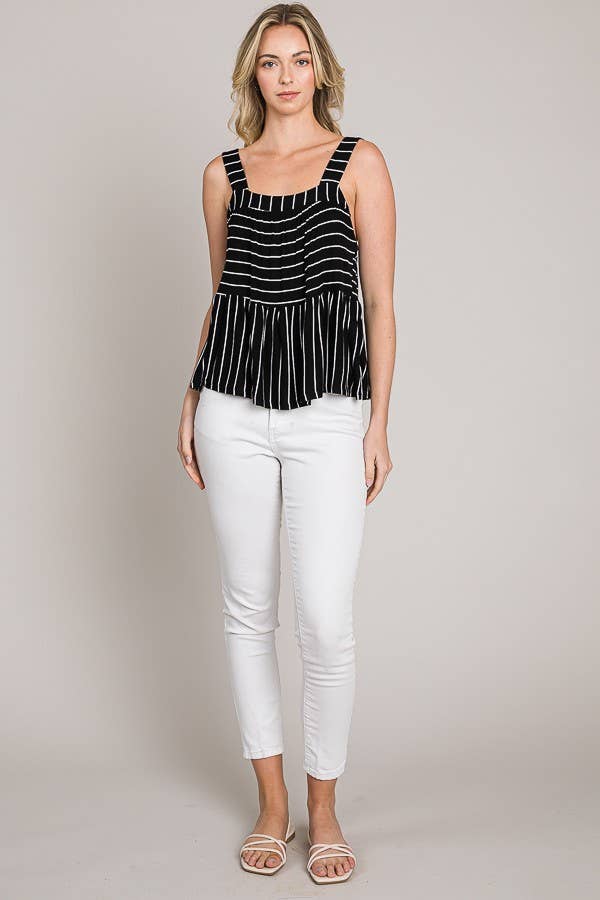 Striped Sleeveless Open Back Baby Doll Knit Tank Top