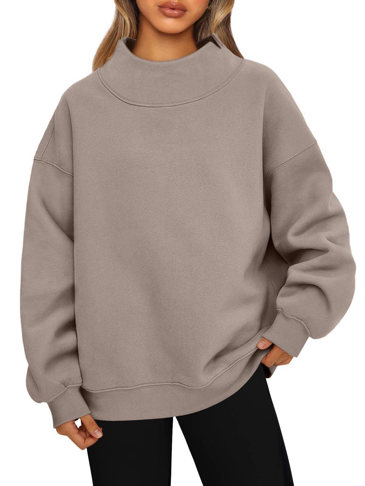 Women's Oversized Mock Neck Fleece Pullover Sweatshirt