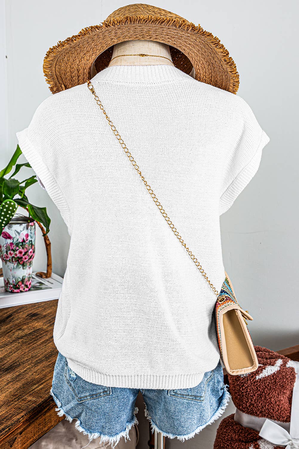 Crochet Flower Knit Short Sleeve Sweater Tops