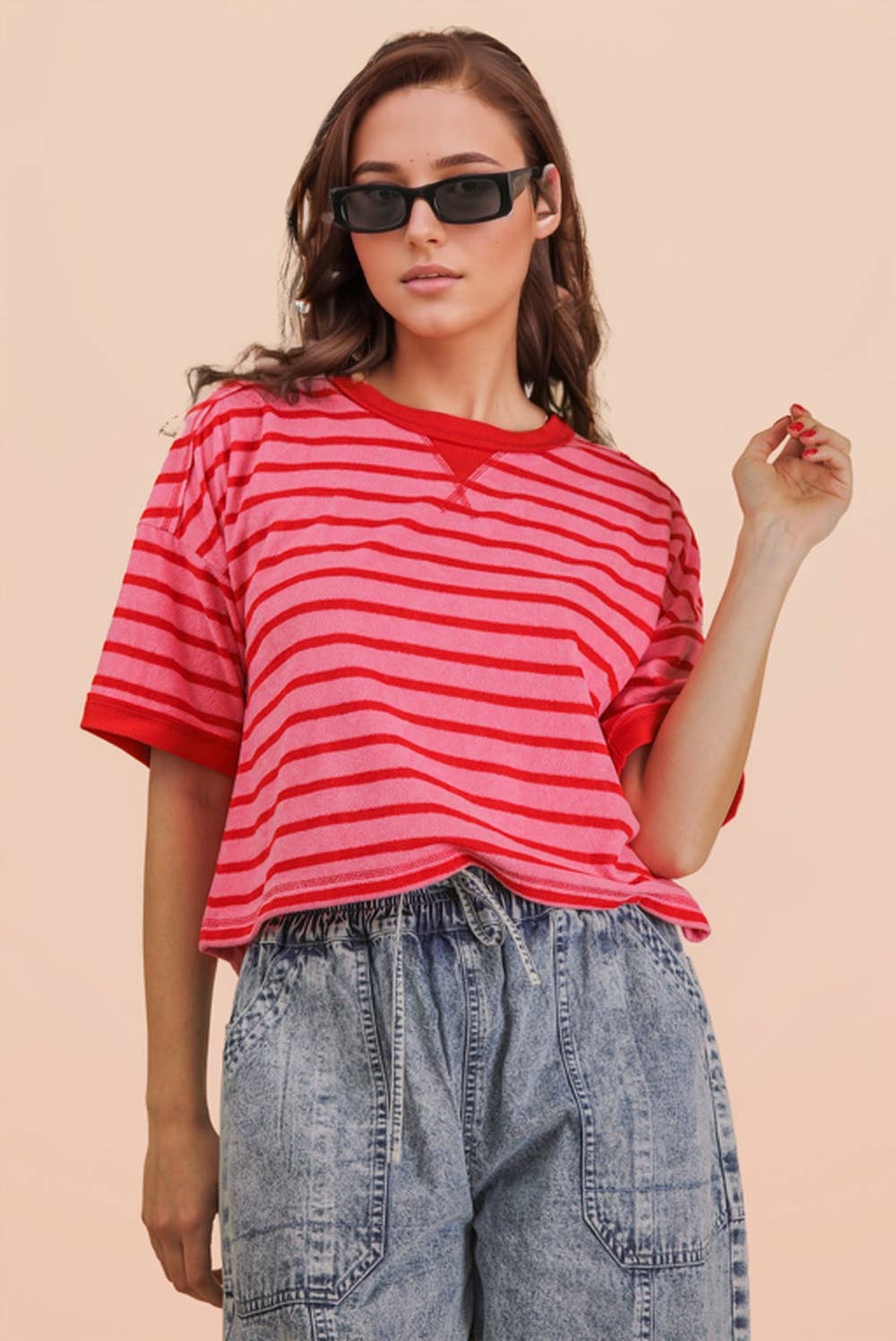 NT12210-Oversized Stripe Casual Comfy Knit Top