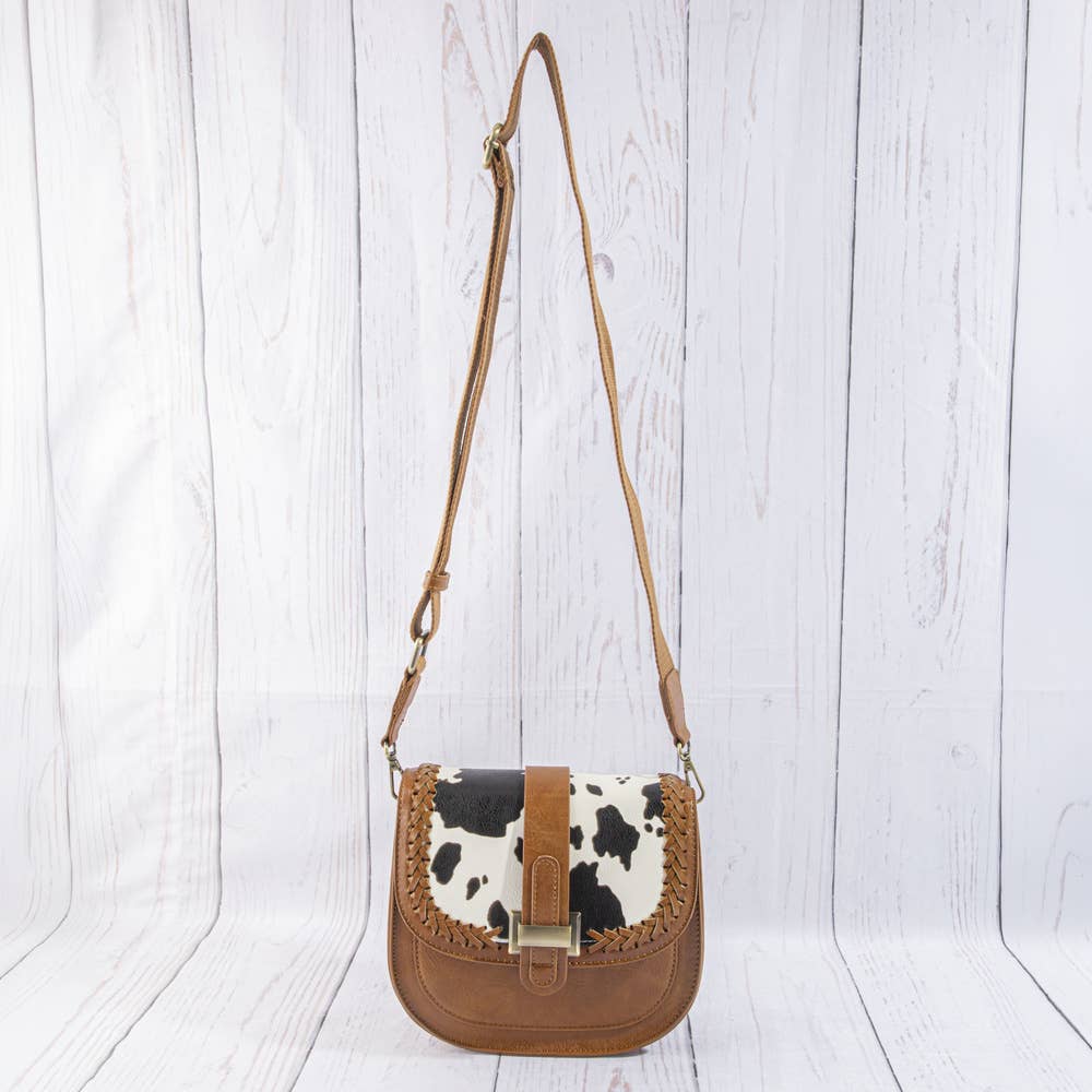 Animal Print Flap Whipstitch Saddle Crossbody Bag