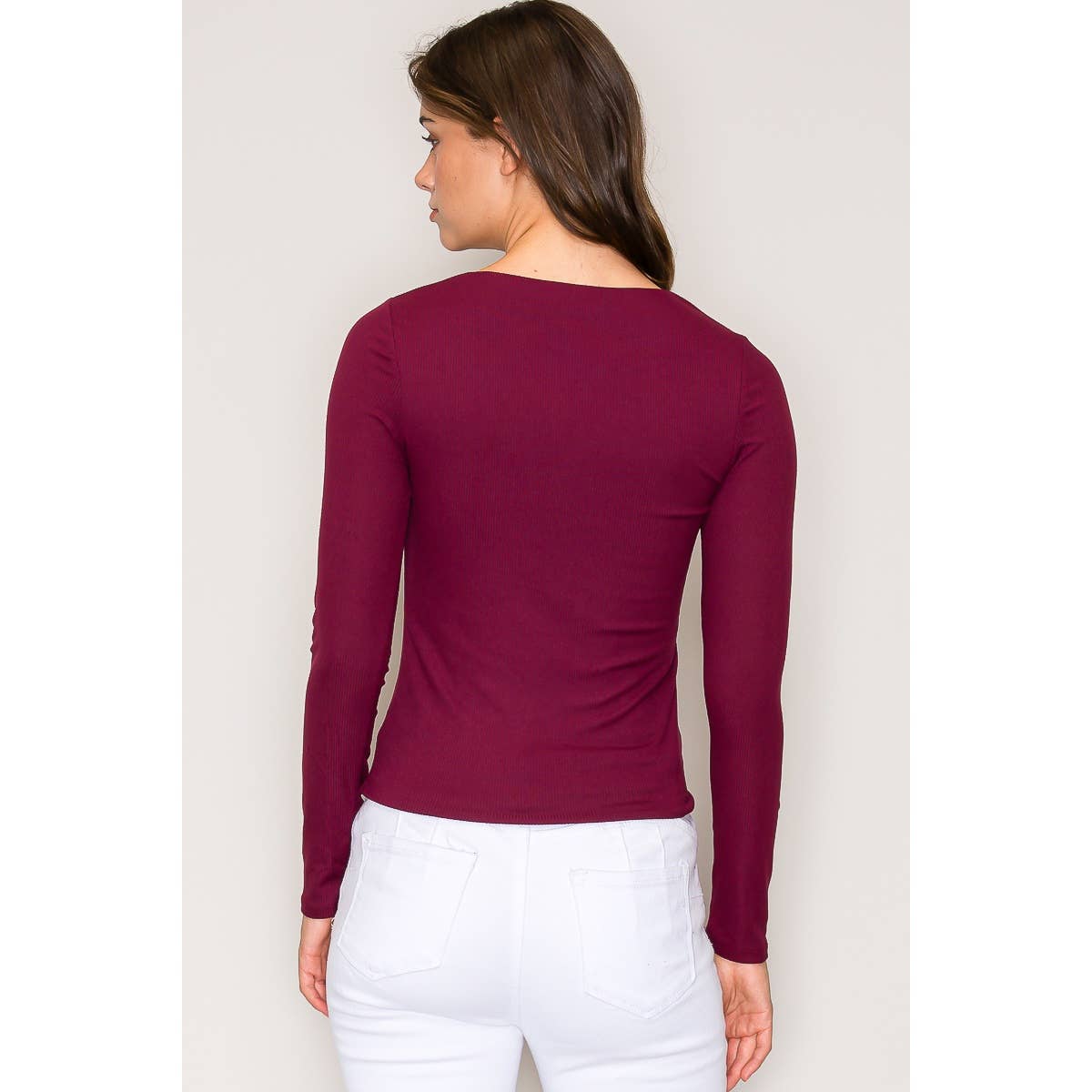 Double Layer Crew Neck Long Sleeve Rib Knit Top