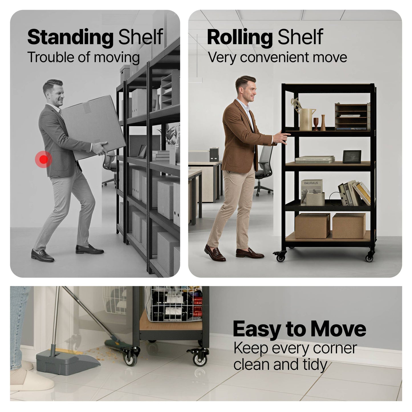 24"W 5-Tier Rolling Storage Rack for Pantry & Garage, 1Pack
