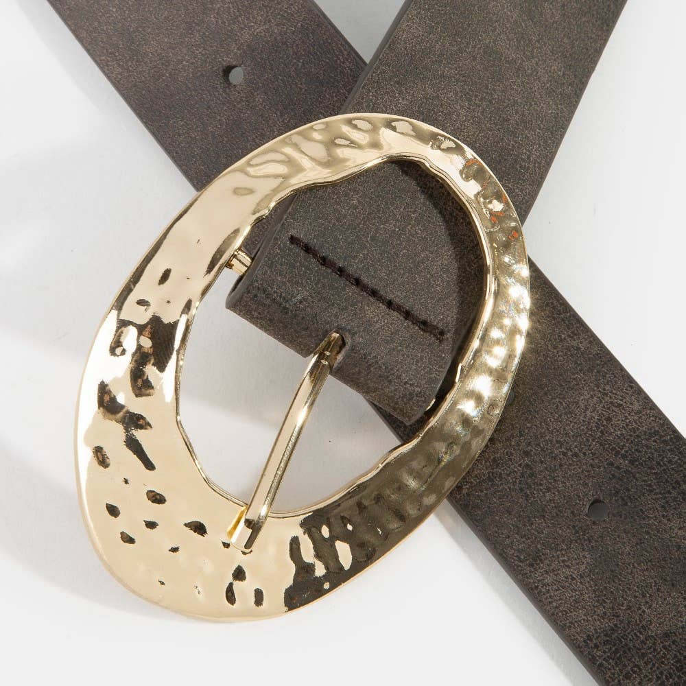 Hammered Oval Buckle Vegan Leather Belt