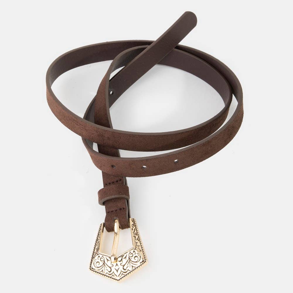 Embroidered Buckle Black And Brown Vegan Leather Belt Set