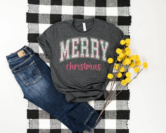 Merry Christmas Plaid Graphic Tee