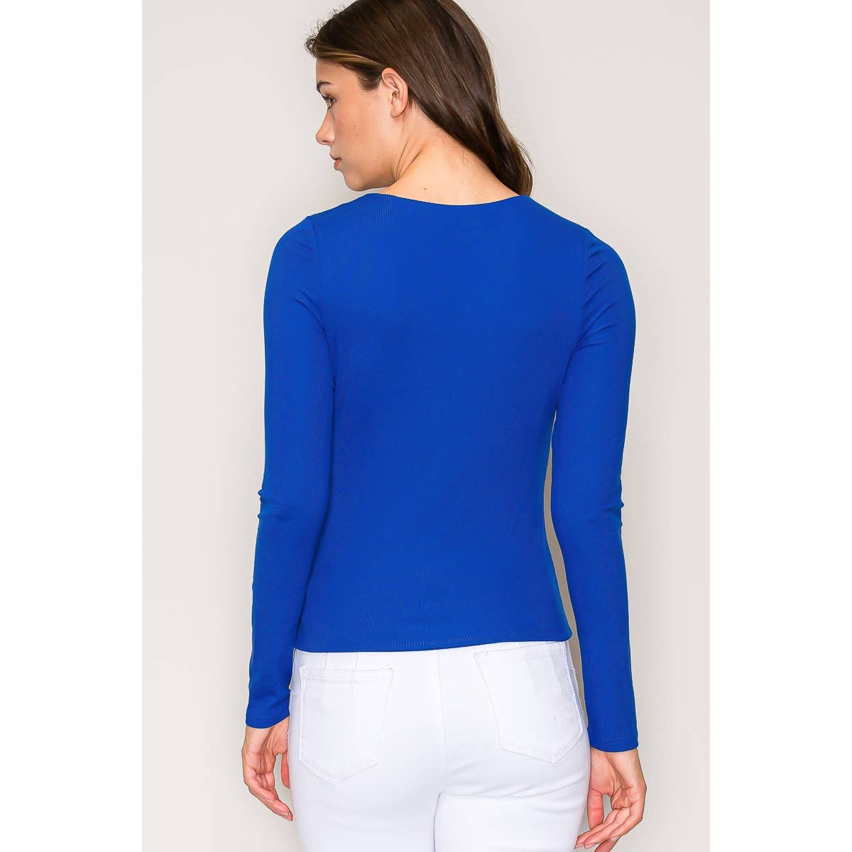 Double Layer Crew Neck Long Sleeve Rib Knit Top