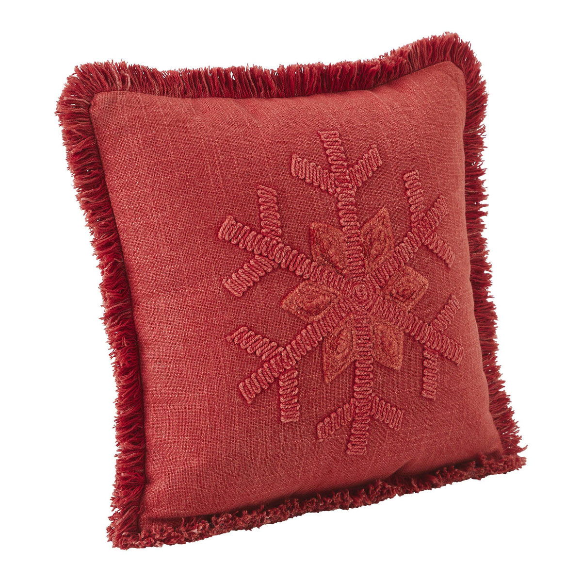 Christmas Red Snowflake Fringed Throw Pillow 12x12