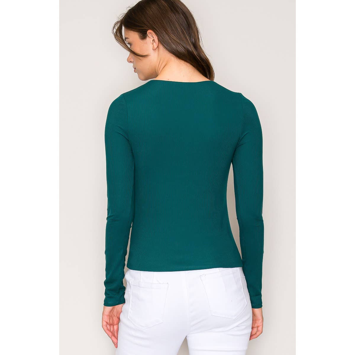Double Layer Crew Neck Long Sleeve Rib Knit Top