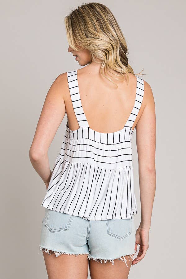 Striped Sleeveless Open Back Baby Doll Knit Tank Top