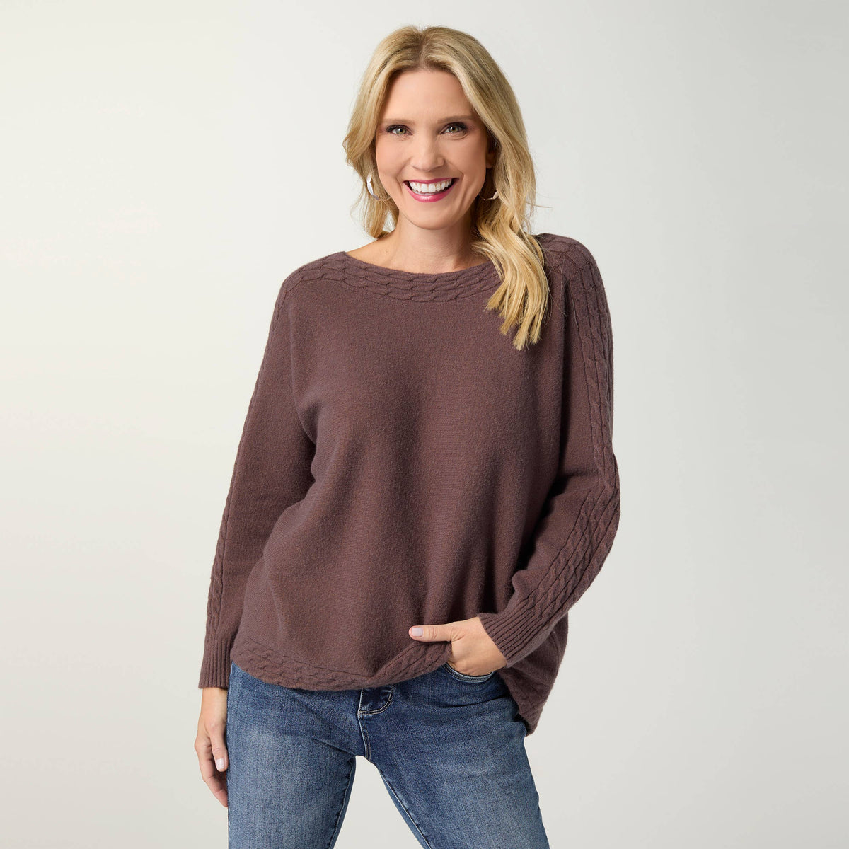 Heavenly-Luxe Cable Knit Detail Dolman Sweater-Fall