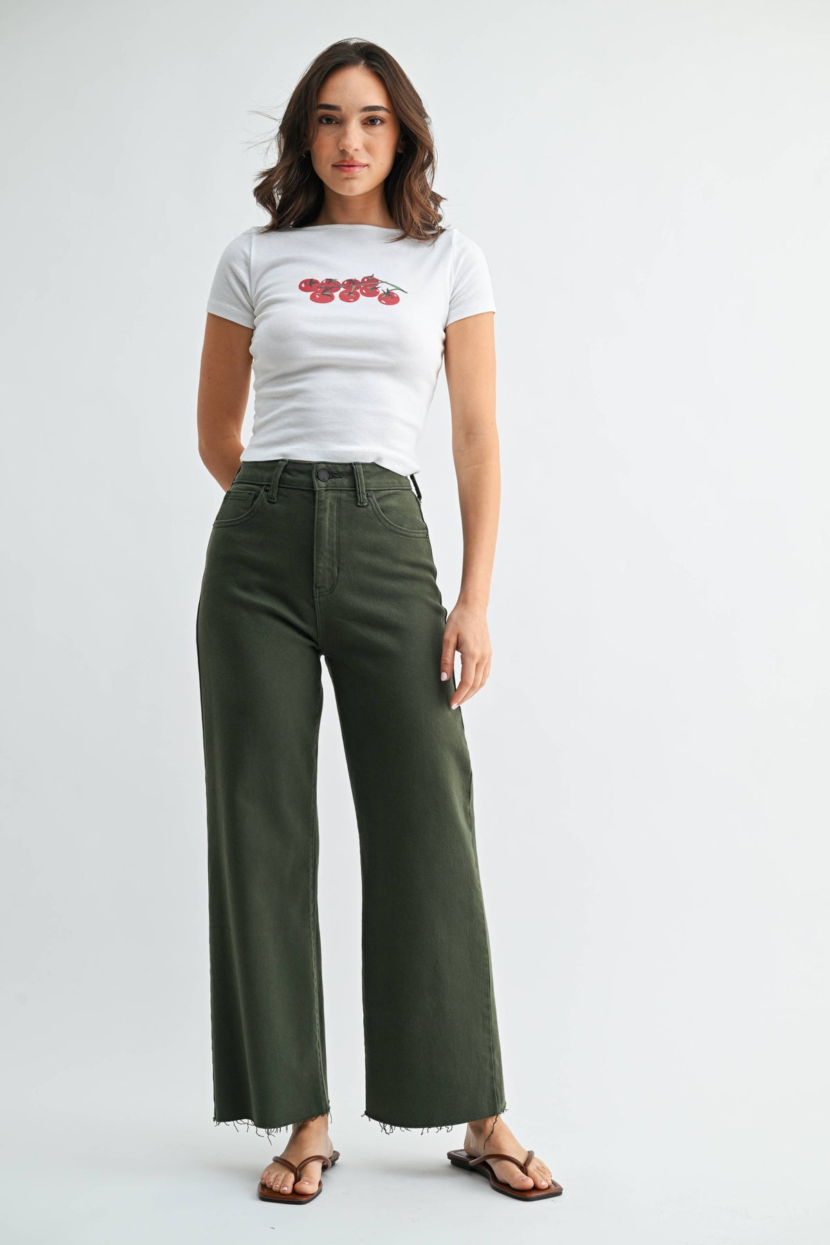 Scissor Cut Wide Leg Jean - DARK OLIVE - DP718