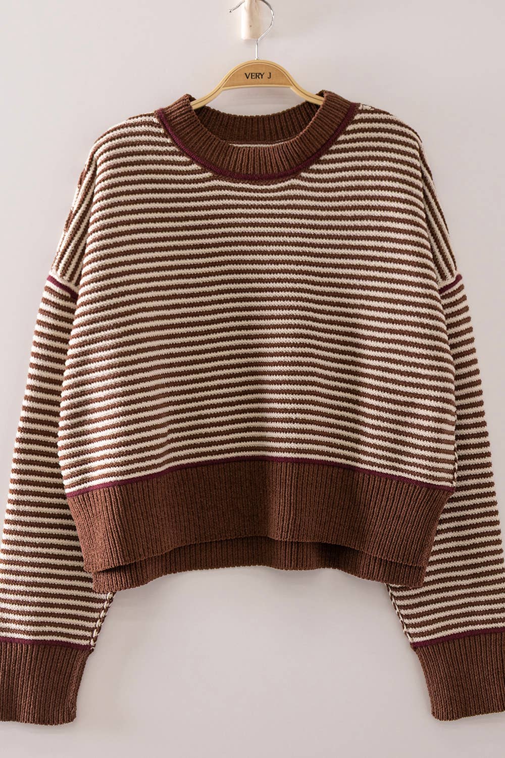 12W3691N-Contrast Trim Stripe Knit Sweater