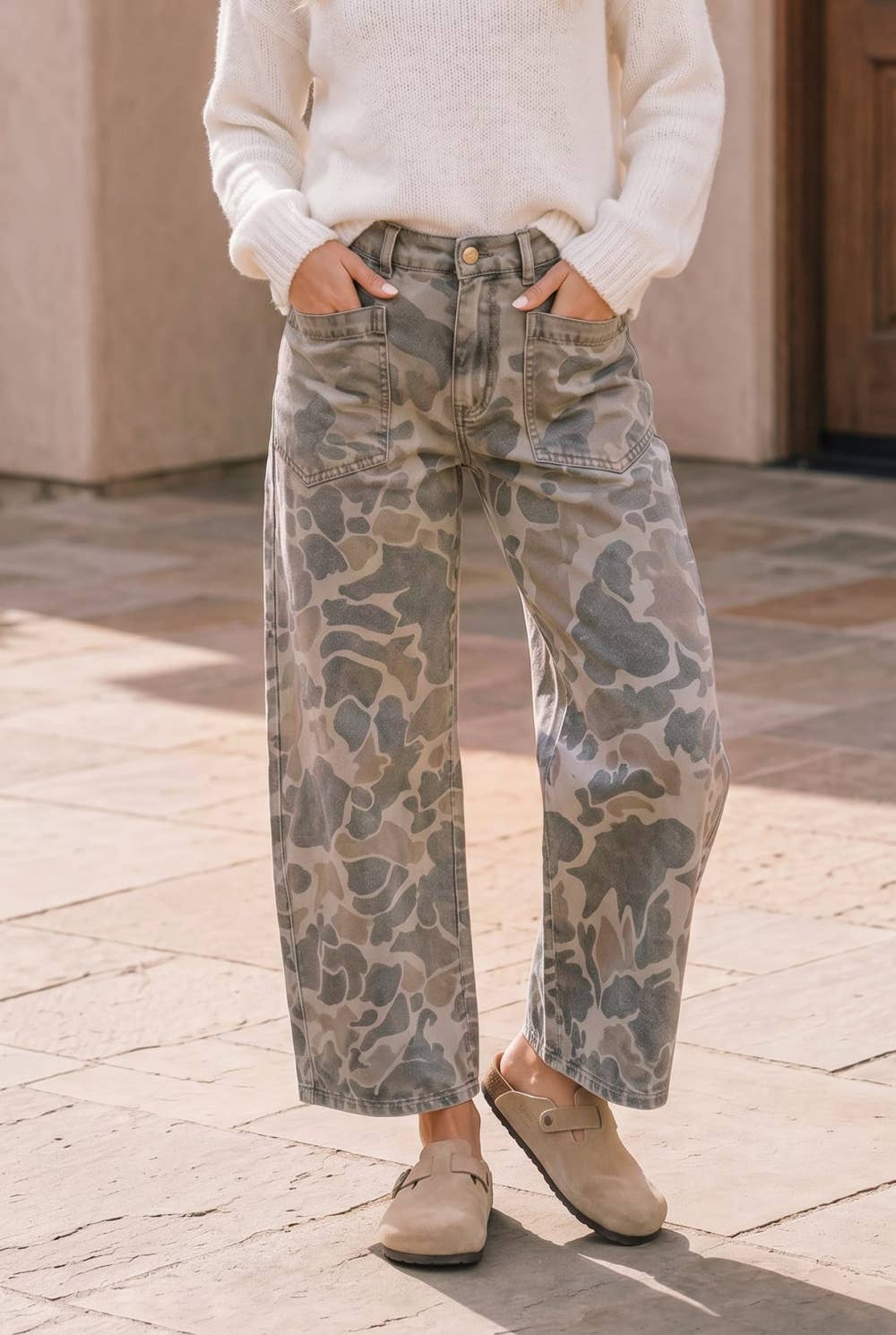 Camo Wide Leg Utility Denim Pants