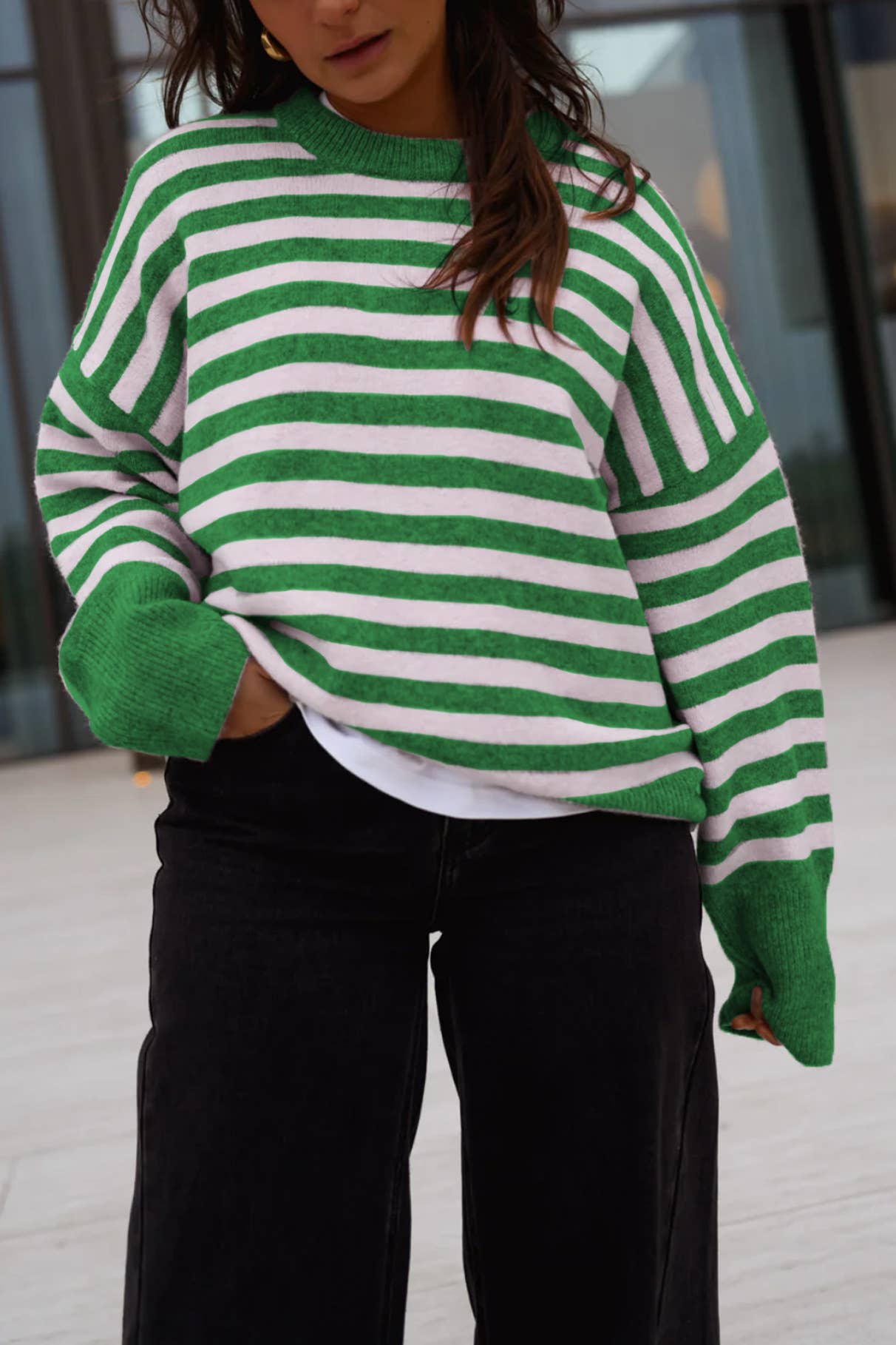 Women's Relaxed Fit Fall Striped Pullover Sweater
