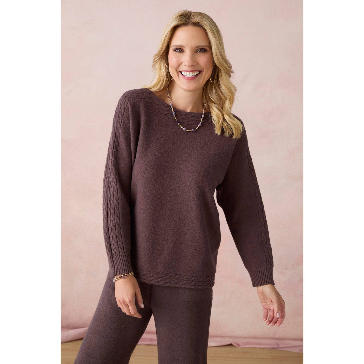 Heavenly-Luxe Cable Knit Detail Dolman Sweater-Fall