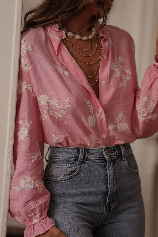 CWTBLL02608_EMBROIDERED CHIFFON LONG SLEEVE BLOUSE