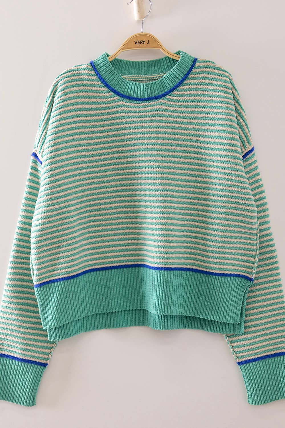 12W3691N-Contrast Trim Stripe Knit Sweater