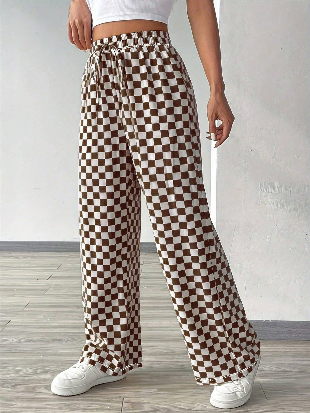 Plaid pants wide-leg checkered lounge pants