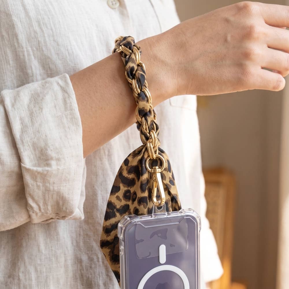 Leopard Scarf Chain Phone Wristlet Strap