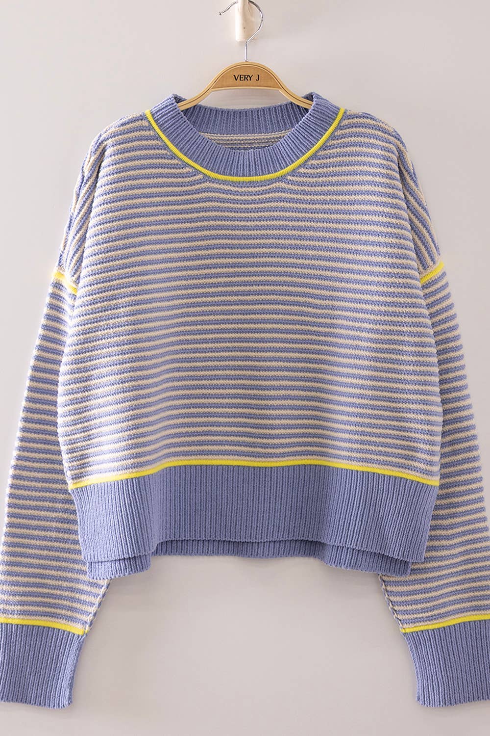 12W3691N-Contrast Trim Stripe Knit Sweater